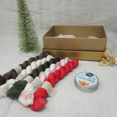 Christmas Knit or Crochet Gift 4 (5 x 20g & Love and Leche Lotion Bar) with Christmas Sprinkles, Stiletto, Kale, Whisper and Driftwood Practically Perfect Smalls Emma's Yarn