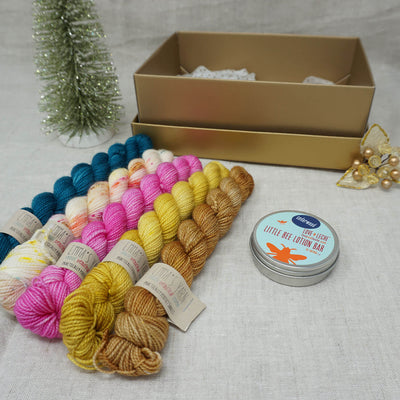 Christmas Knit or Crochet Gift 4 (5 x 20g & Love and Leche Lotion Bar with Bohemian Market, Buttonwood, Barbie Girl, Wish you were Beer and Tealicious Practically Perfect Smalls Emma's Yarn