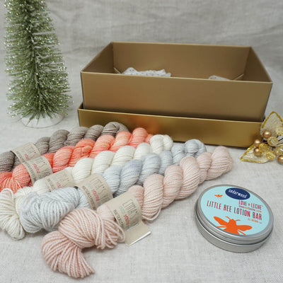 Christmas Knit or Crochet Gift 4 (5 x 20g & Love and Leche Lotion Bar) with Beach Please, Don't Call Me Peaches, Jackie O, Whisper and Himalayan Salt Practically Perfect Smalls Emma's yarn