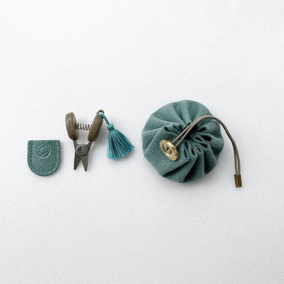 Cohana - Seki Mini Scissors and Mini Drawstring Pouch Set shown in green | Yarn Worx