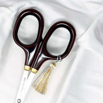 Cohana Lacquer Scissors from Seki shown in deep brown closeup | Yarn Worx