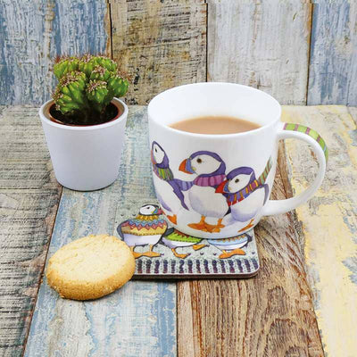 Emma Ball - Puffins in Scarves Bone China Mug with Gift Box | Yarn Worx