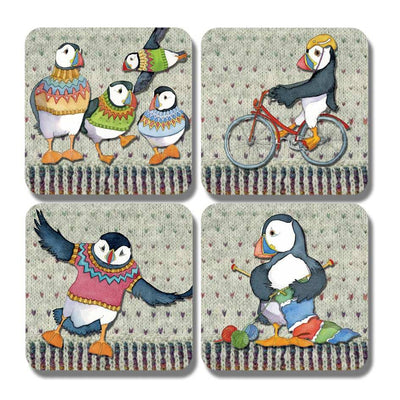 Emma Ball - Woolly Puffins Set of 4 Coaster Set | Yarn Worx