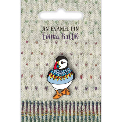 Emma Ball - Blue Jumper Woolly Puffin Enamel Pin | Yarn Worx