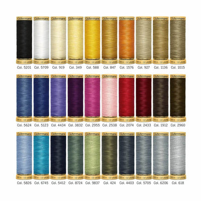 Gutermann Thread Storage Tin - 30 x 100m Natural Cotton in Assorted Colours | Yarn Worx