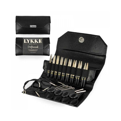 LYKKE - Driftwood Interchangeable Needle Set - 3.5" Black Faux Leather Case  | Yarn Worx