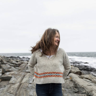 Fair Isle Weekend - Mary Jane Mucklestone - lady wearing a knitted sweater | Yarn Worx
