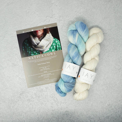 Irish Artisan Yarn - Natica Cowl Kit- 2 x 100g 4ply & Pattern Keem Bay and Ecru | Yarn Worx