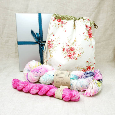 Sock Knitters Delight Gift 2 (Project Bag, Emma's Yarn Sock 1 x 100g & 1 x 20g) | 80's Rewind with Barbie Girl | Yarn Worx
