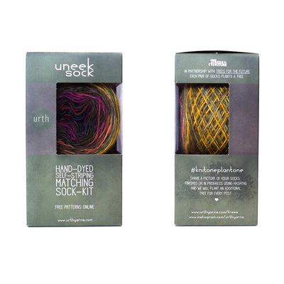 Urth Yarns - Uneek Sock Kits - 2 x 50g pre-wound yarn cakes - shown boxed | Yarn Worx